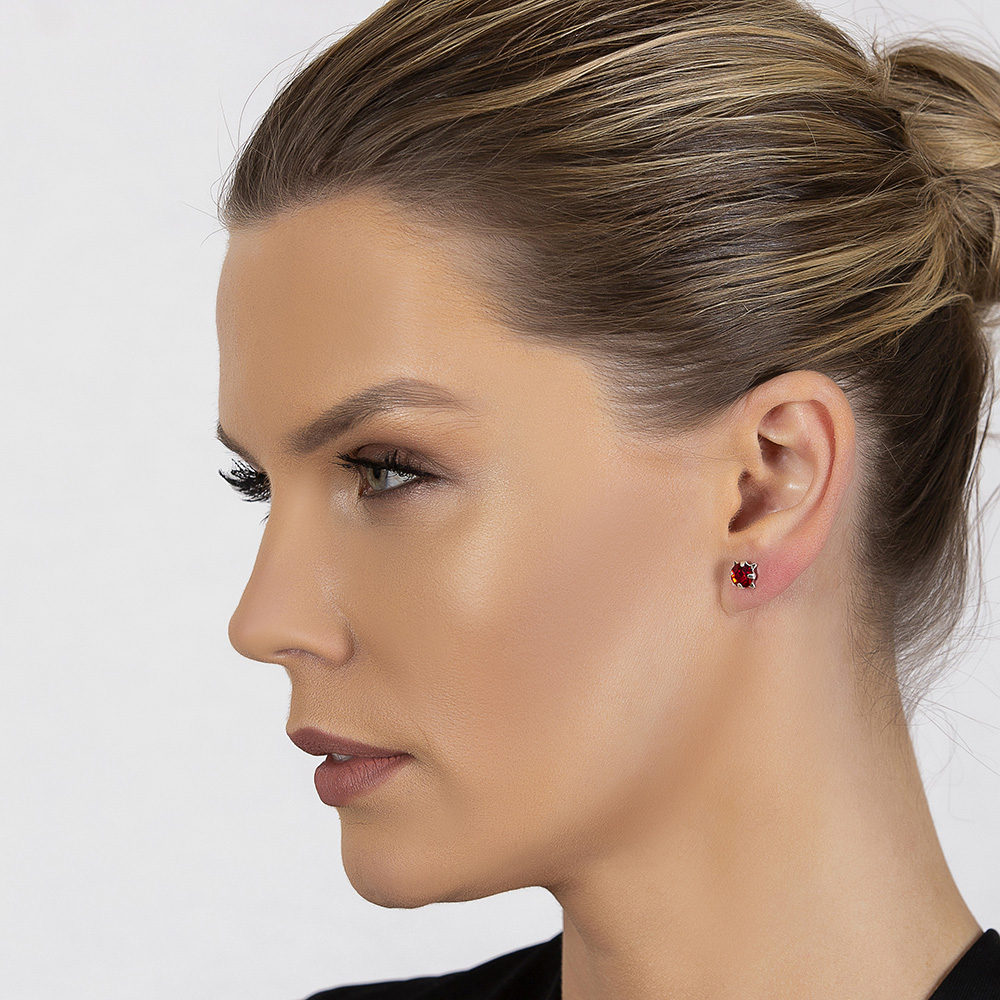 Kırmızı Zirkon Taşlı Oval Tasarım 925 Ayar Gümüş Kadın Küpe - 4