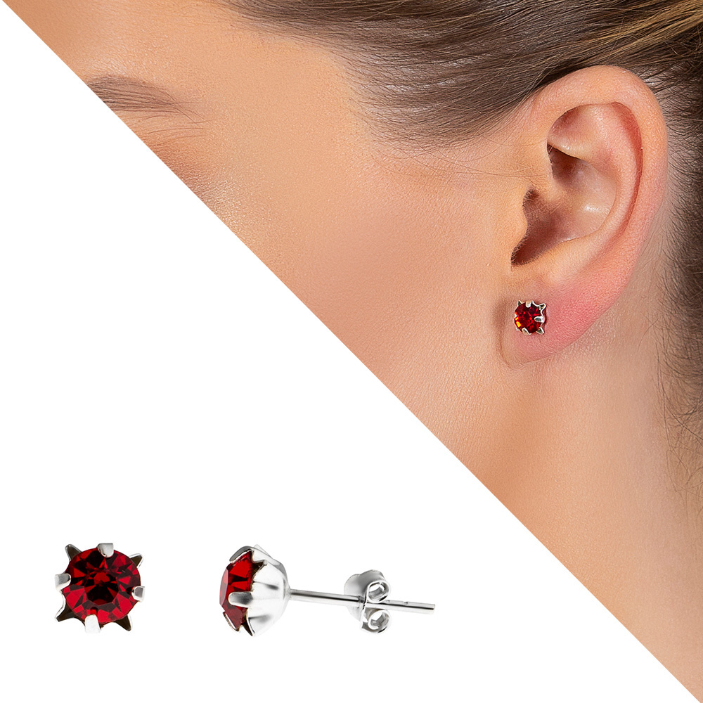 Kırmızı Zirkon Taşlı Oval Tasarım 925 Ayar Gümüş Kadın Küpe - 1