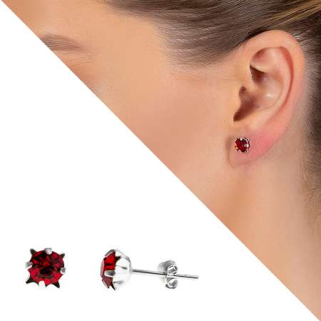Kırmızı Zirkon Taşlı Oval Tasarım 925 Ayar Gümüş Kadın Küpe - Tesbihane