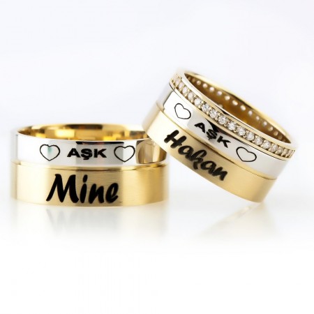 Kişiye Özel 925 Ayar Gümüş Aşk Yazılı Çift Alyans - Tesbihane