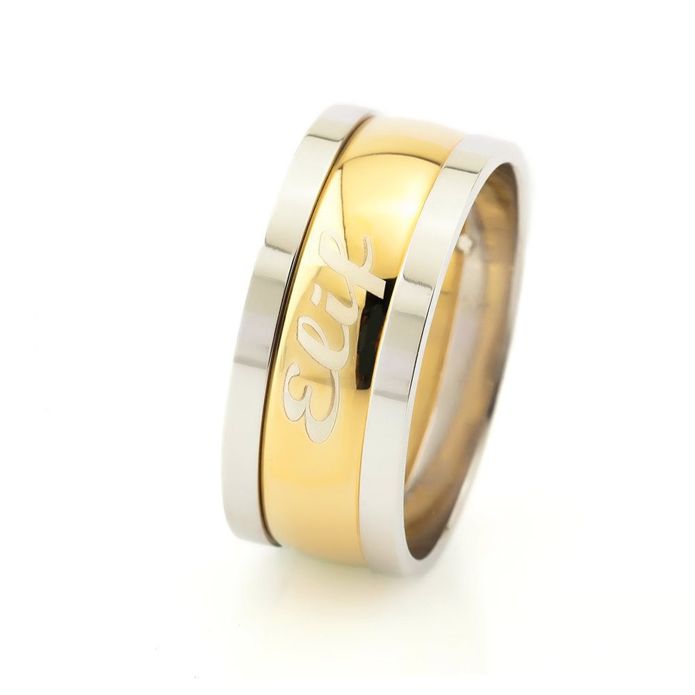 Kişiye Özel İsim Yazılı Gold Renk 925 Ayar Gümüş Bay Alyans - 1