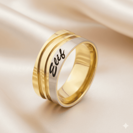 İsme Özel Yazılı Su Yolu Tasarım 925 Ayar Gümüş Erkek Alyans - Tesbihane