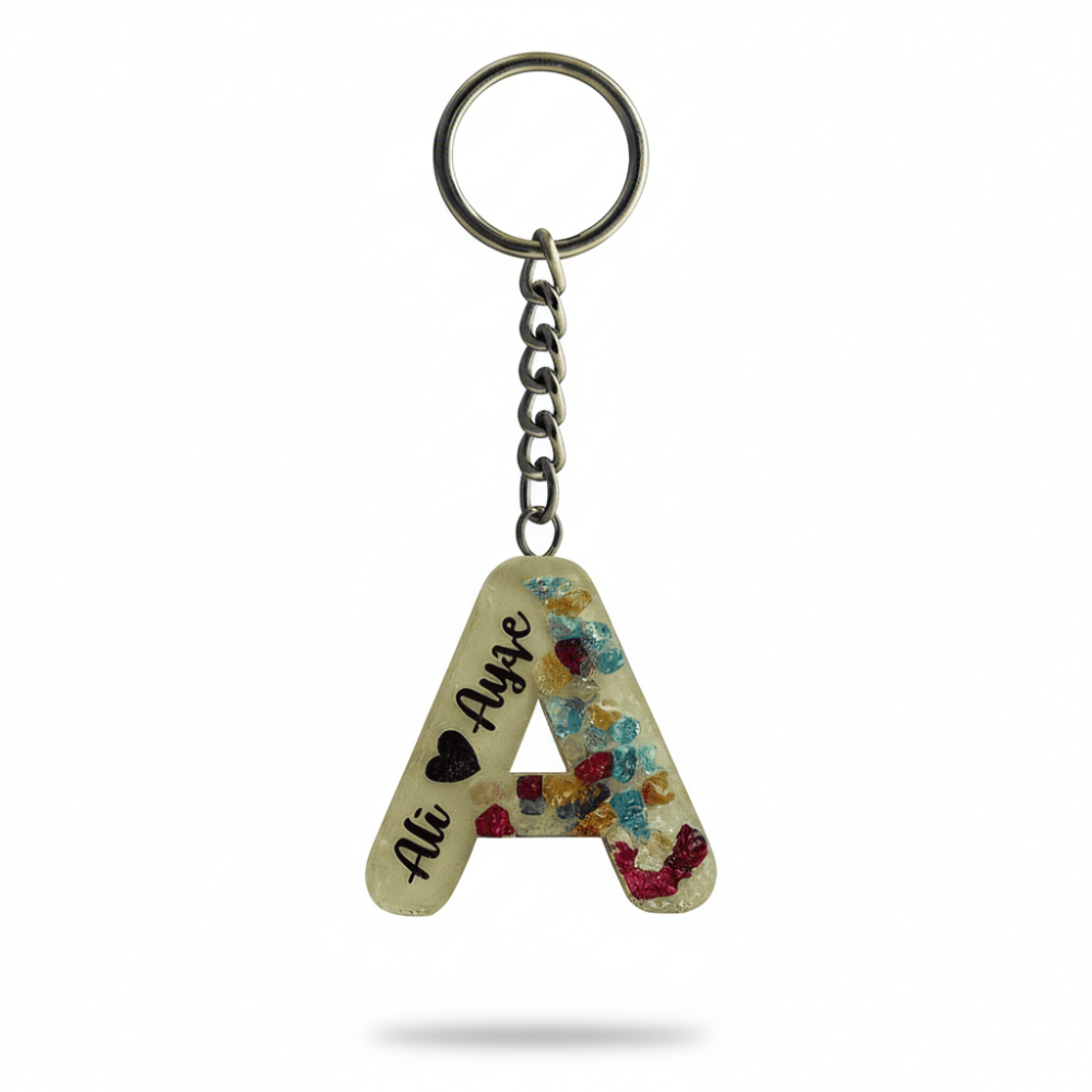 A Harfi - Kişiye Özel - Epoksi Reçine Anahtarlık - El Yapımı - Çelik Tokalı - 4