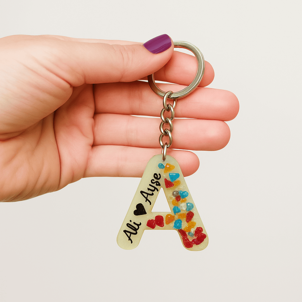 A Harfi - Kişiye Özel - Epoksi Reçine Anahtarlık - El Yapımı - Çelik Tokalı - 1