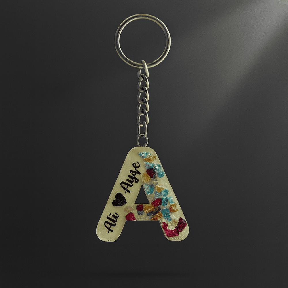 A Harfi - Kişiye Özel - Epoksi Reçine Anahtarlık - El Yapımı - Çelik Tokalı - 3