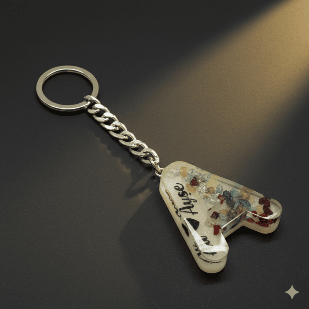 A Harfi - Kişiye Özel - Epoksi Reçine Anahtarlık - El Yapımı - Çelik Tokalı - 5