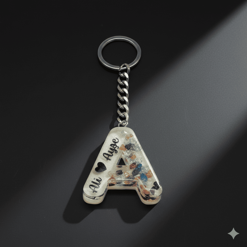 A Harfi - Kişiye Özel - Epoksi Reçine Anahtarlık - El Yapımı - Çelik Tokalı - 6