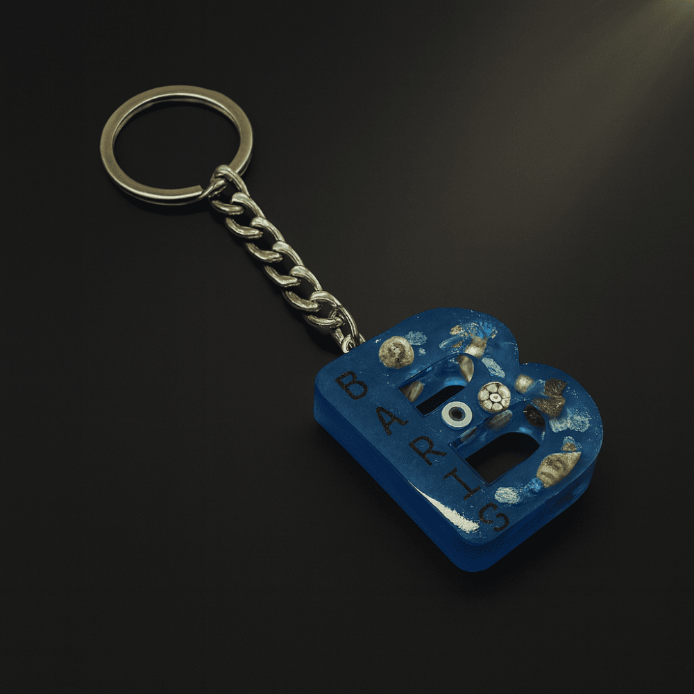 B Harfi - Kişiye Özel - Epoksi Reçine Anahtarlık - El Yapımı - Çelik Tokalı - 2