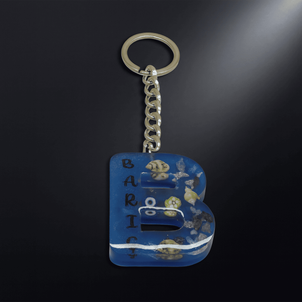 B Harfi - Kişiye Özel - Epoksi Reçine Anahtarlık - El Yapımı - Çelik Tokalı - 3