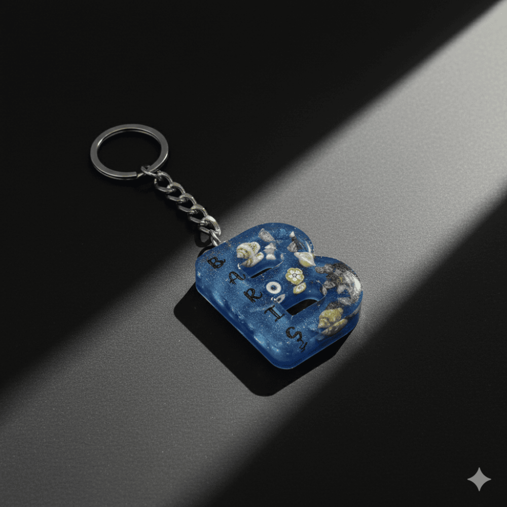 B Harfi - Kişiye Özel - Epoksi Reçine Anahtarlık - El Yapımı - Çelik Tokalı - 5