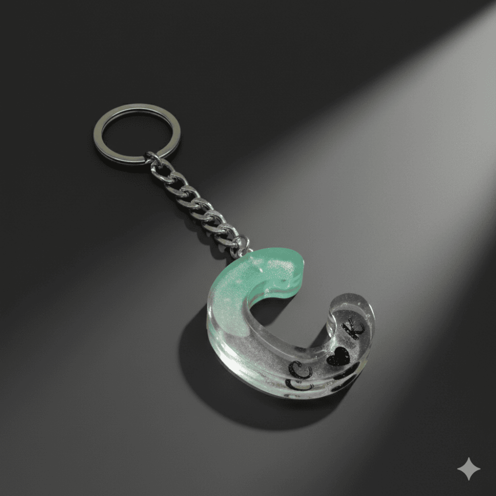 C Harfi - Kişiye Özel - Epoksi Reçine Anahtarlık - El Yapımı - Çelik Tokalı - 5