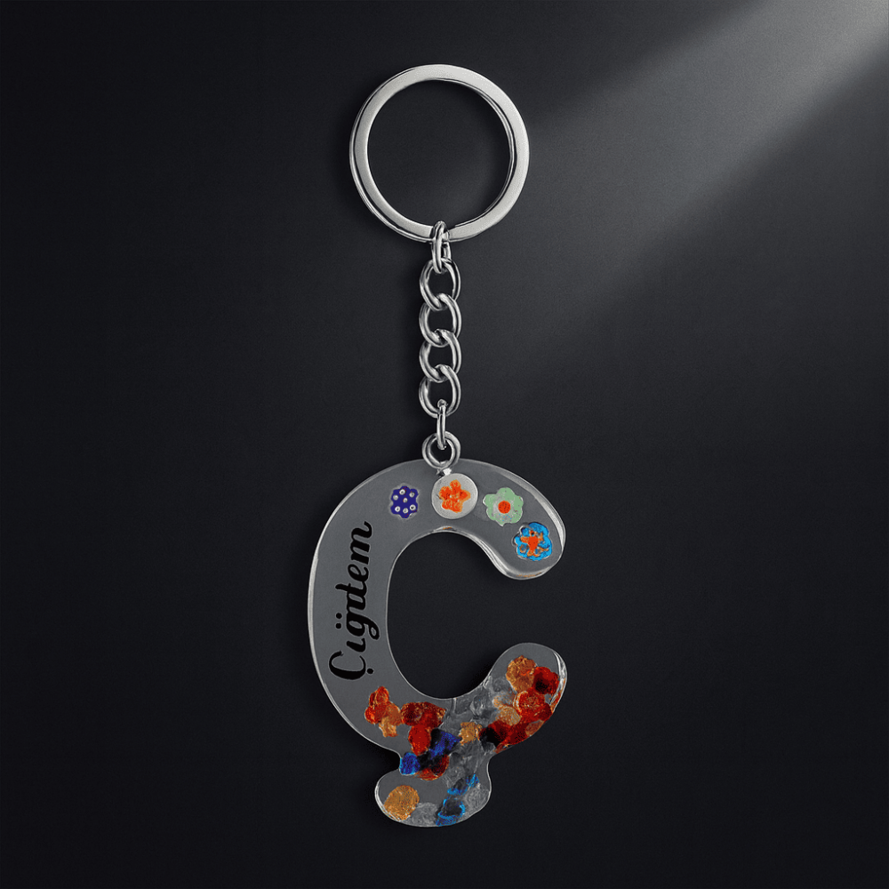 Ç Harfi - Kişiye Özel - Epoksi Reçine Anahtarlık - El Yapımı - Çelik Tokalı - 3