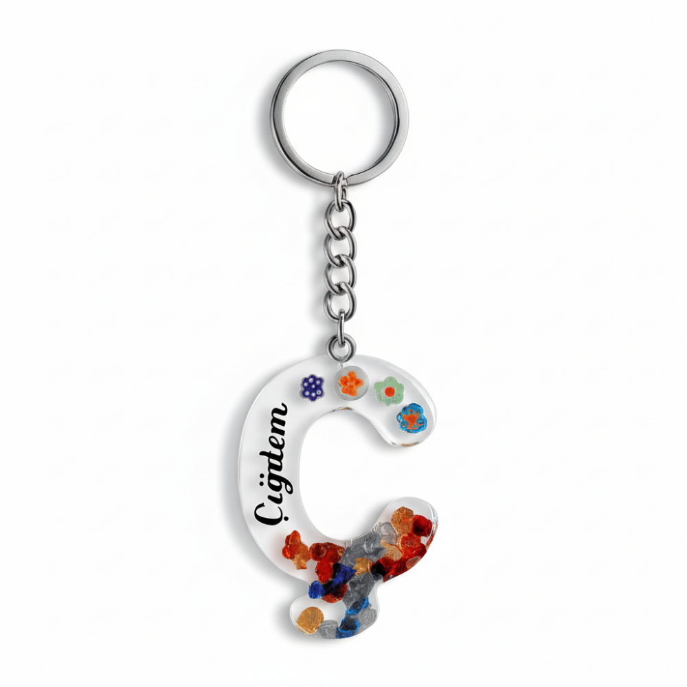 Ç Harfi - Kişiye Özel - Epoksi Reçine Anahtarlık - El Yapımı - Çelik Tokalı - 4