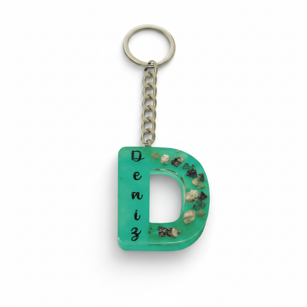 D Harfi - Kişiye Özel - Epoksi Reçine Anahtarlık - El Yapımı - Çelik Tokalı - 4