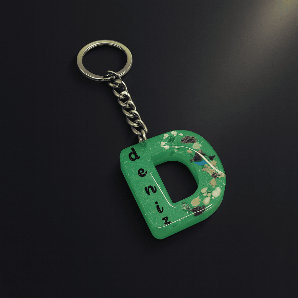 D Harfi - Kişiye Özel - Epoksi Reçine Anahtarlık - El Yapımı - Çelik Tokalı - 2