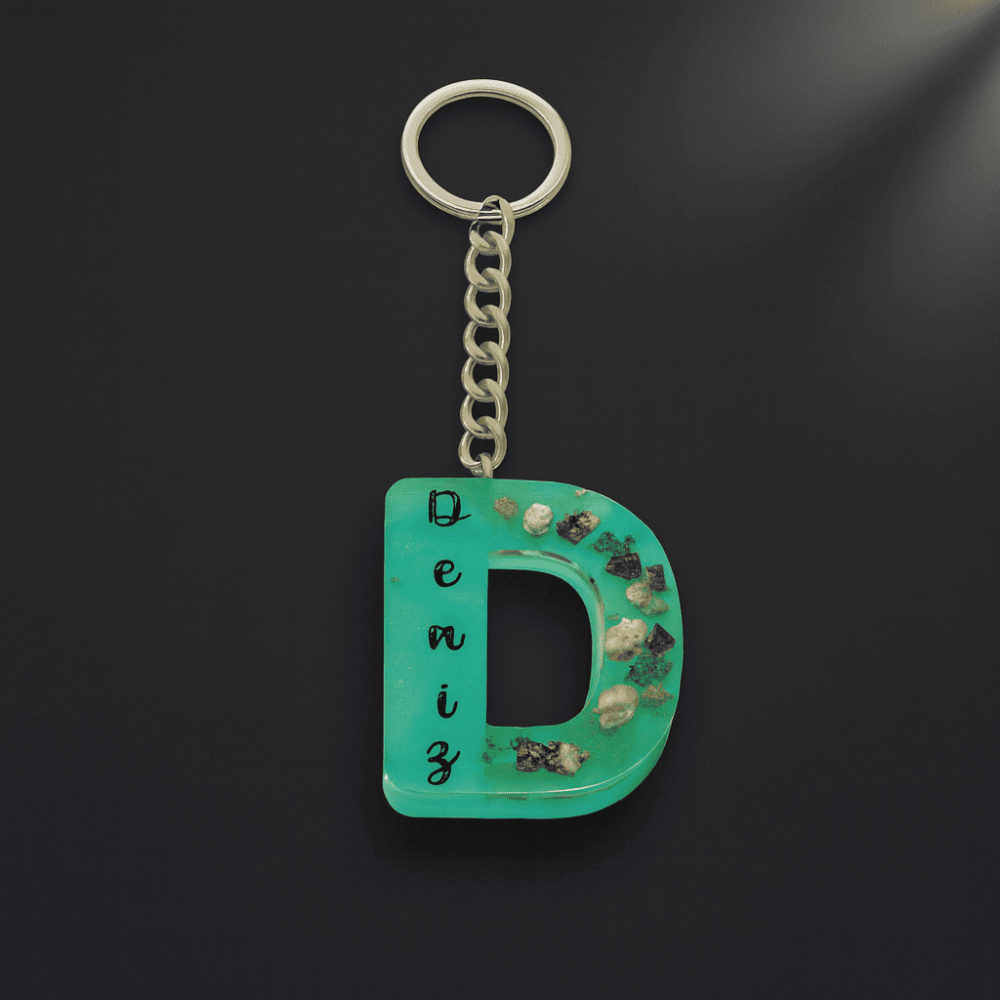 D Harfi - Kişiye Özel - Epoksi Reçine Anahtarlık - El Yapımı - Çelik Tokalı - 3