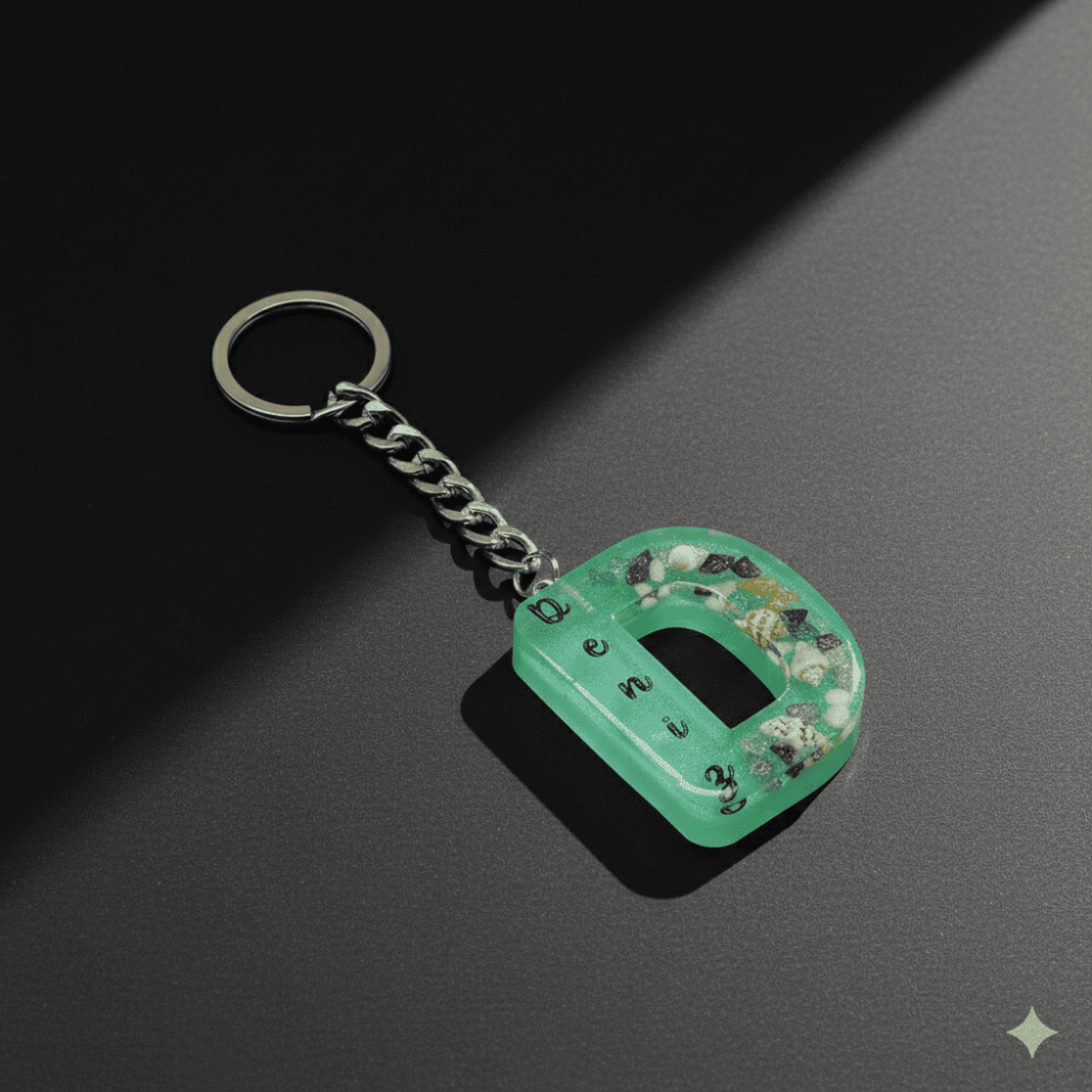 D Harfi - Kişiye Özel - Epoksi Reçine Anahtarlık - El Yapımı - Çelik Tokalı - 5