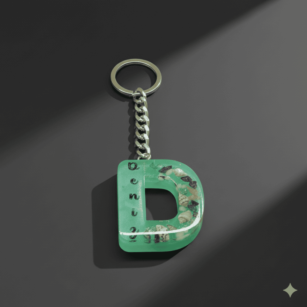 D Harfi - Kişiye Özel - Epoksi Reçine Anahtarlık - El Yapımı - Çelik Tokalı - 6