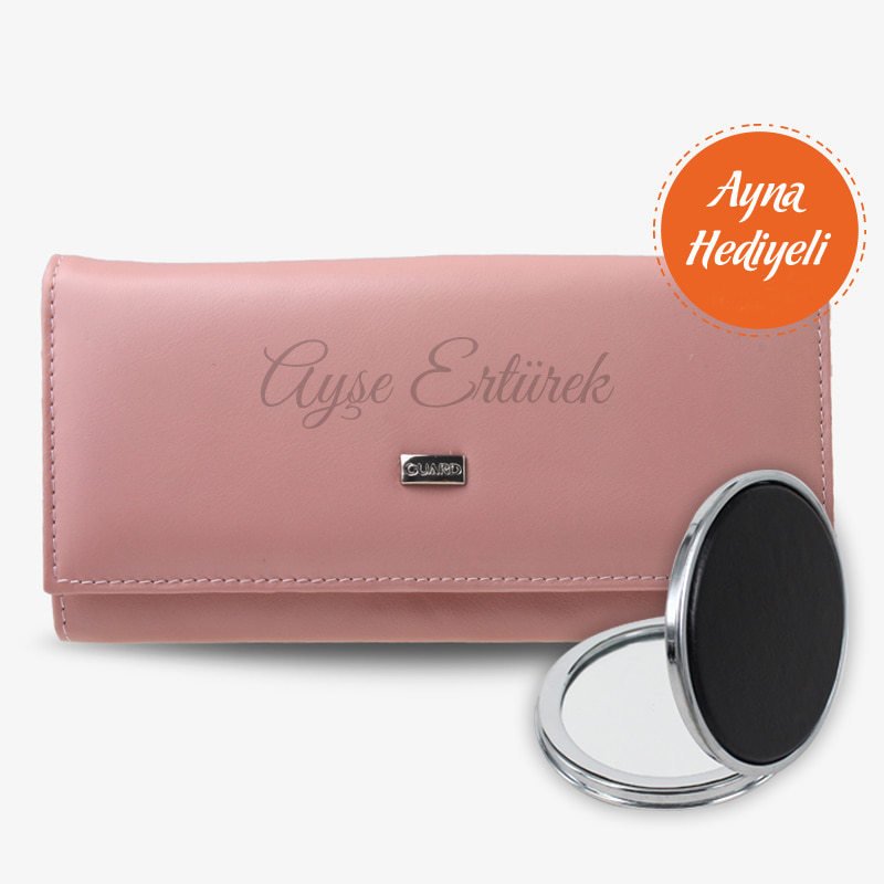 Kişiye Özel Deri Bayan Cüzdan Pembe Ayna Hediyeli - 2