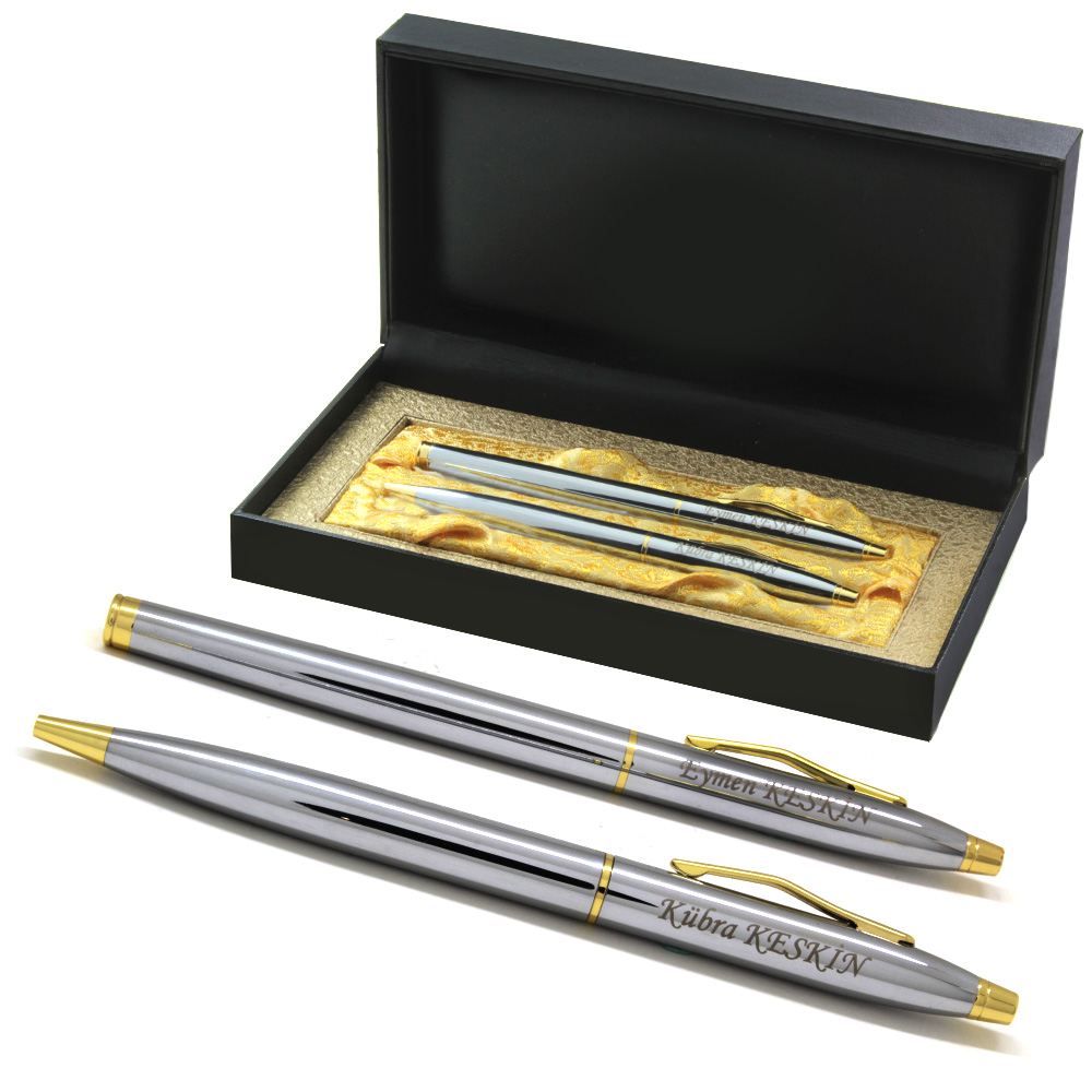 Kişiye Özel Desenli Roller & Tükenmez Kalem Seti (Mavi) - 1