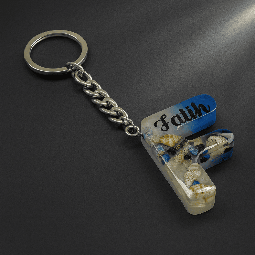 F Harfi - Kişiye Özel - Epoksi Reçine Anahtarlık - El Yapımı - Çelik Tokalı - 2