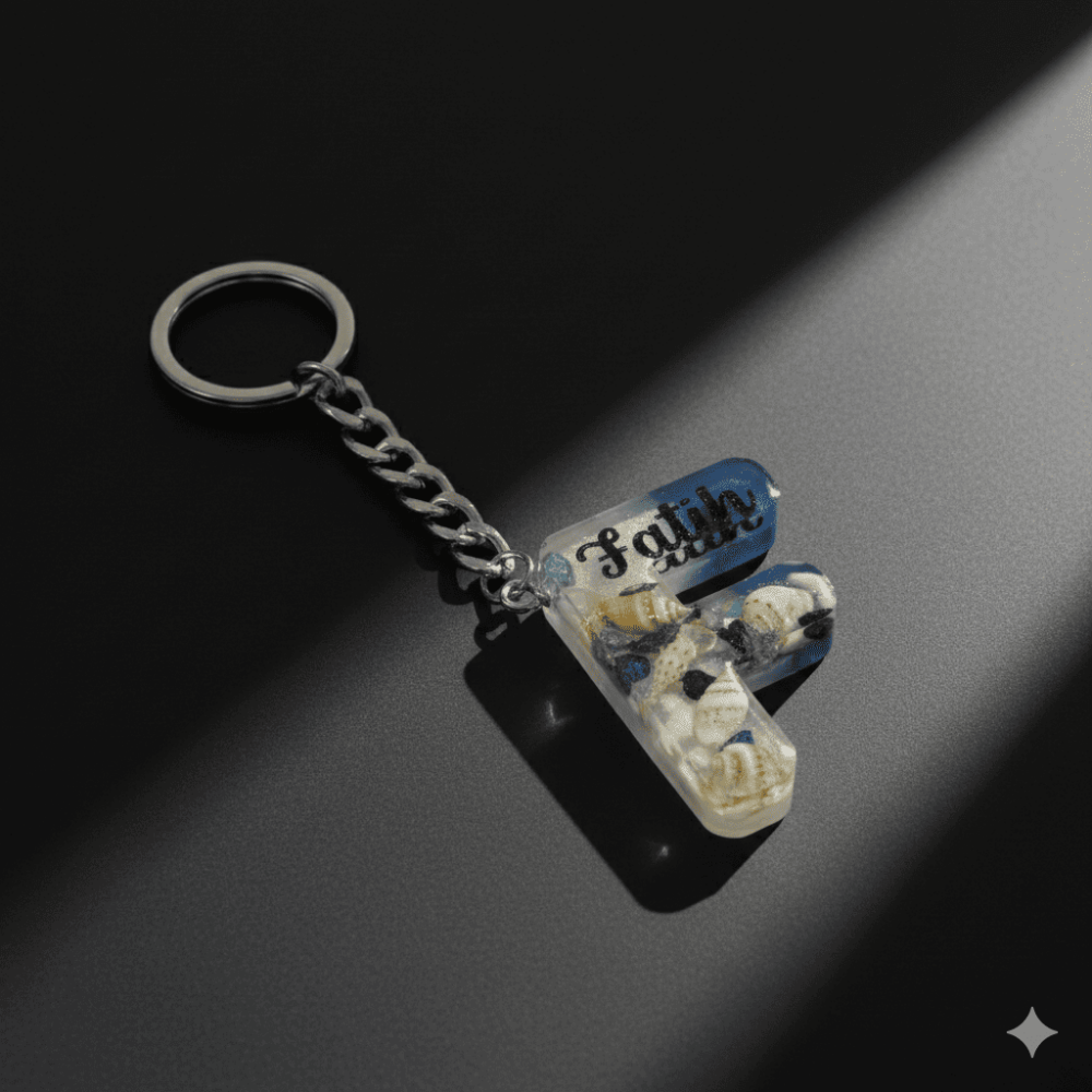 F Harfi - Kişiye Özel - Epoksi Reçine Anahtarlık - El Yapımı - Çelik Tokalı - 5