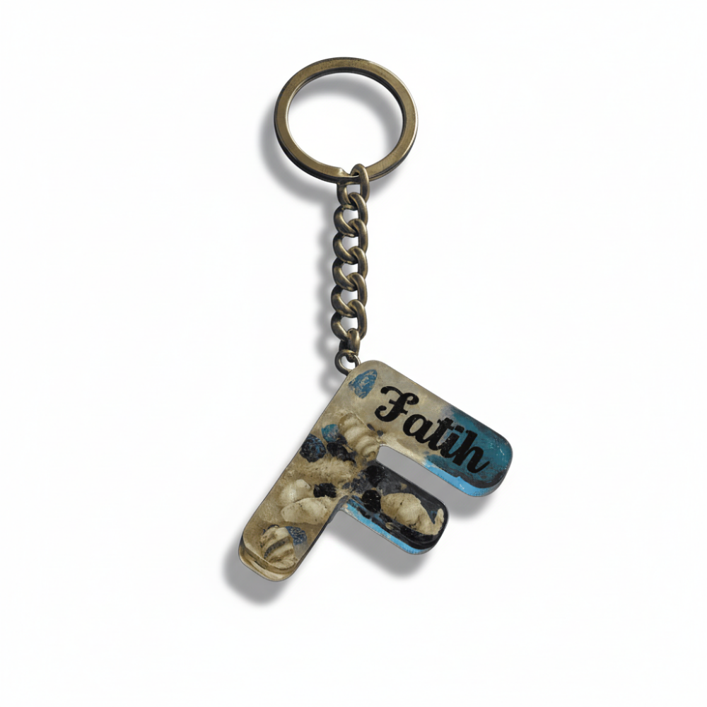 F Harfi - Kişiye Özel - Epoksi Reçine Anahtarlık - El Yapımı - Çelik Tokalı - 4