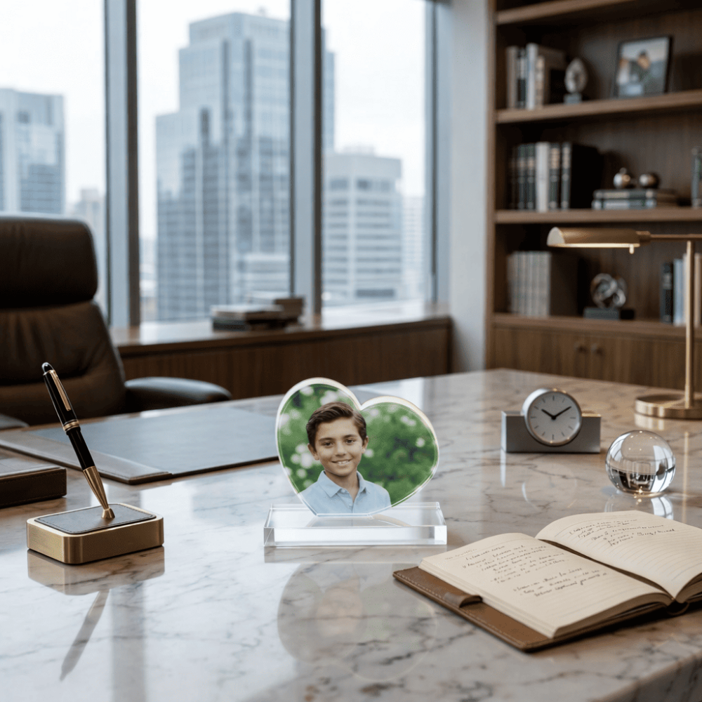 Kişiye Özel Fotoğraflı - Epoksi Reçine Masaüstü Ayaklı Dekor - Kalp Tasarım - Sevdiklerinize Özel - 1