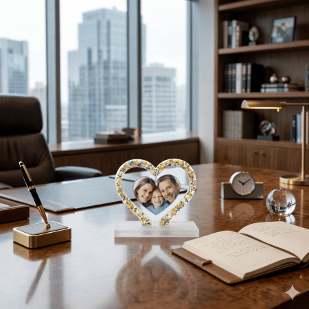 Kişiye Özel Fotoğraflı - Kalp Tasarım - Epoksi Reçine Masaüstü Ayaklı Dekor - Sevdiklerinize Özel - Tesbihane