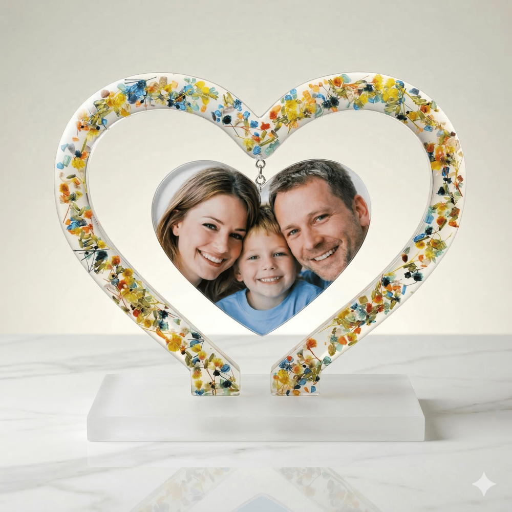 Kişiye Özel Fotoğraflı - Kalp Tasarım - Epoksi Reçine Masaüstü Ayaklı Dekor - Sevdiklerinize Özel - 3