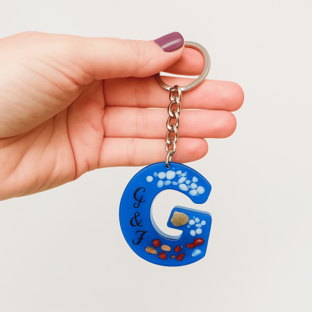 G Harfi - Kişiye Özel - Epoksi Reçine Anahtarlık - El Yapımı - Çelik Tokalı - Tesbihane