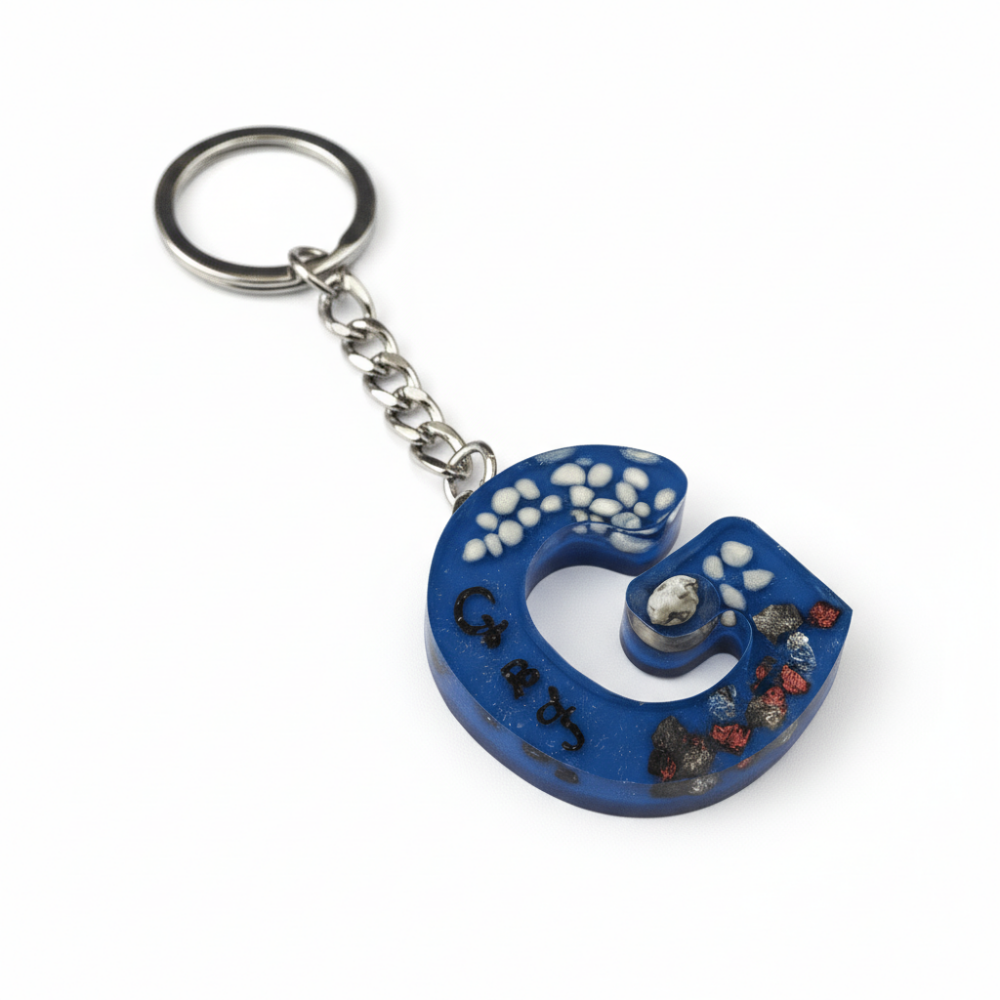 G Harfi - Kişiye Özel - Epoksi Reçine Anahtarlık - El Yapımı - Çelik Tokalı - 4