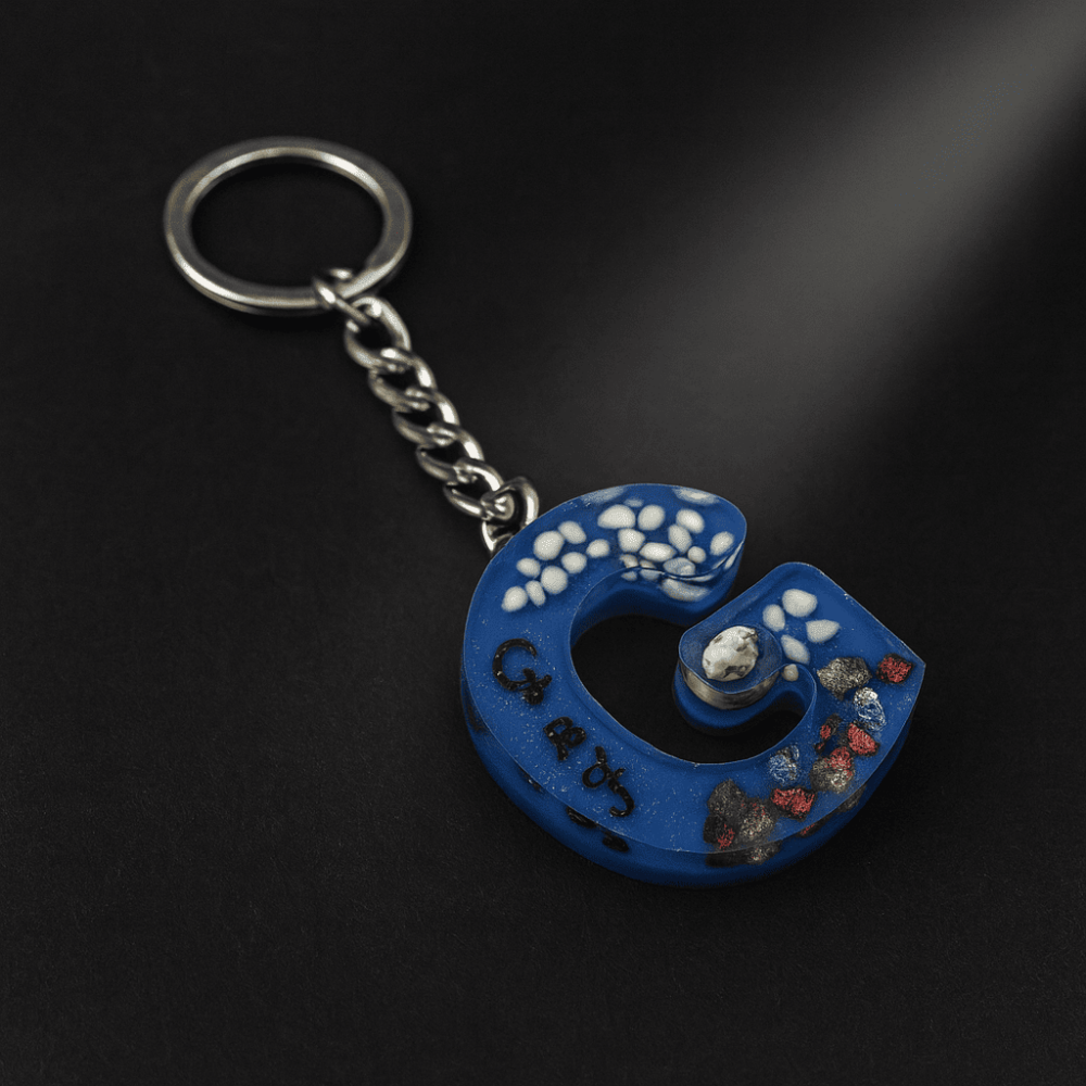 G Harfi - Kişiye Özel - Epoksi Reçine Anahtarlık - El Yapımı - Çelik Tokalı - 2