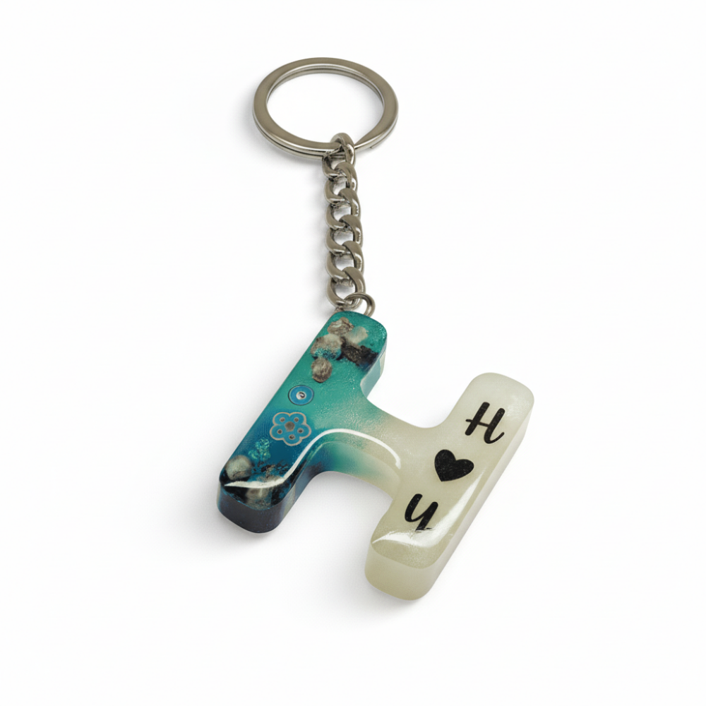 H Harfi - Kişiye Özel - Epoksi Reçine Anahtarlık - El Yapımı - Çelik Tokalı - 4