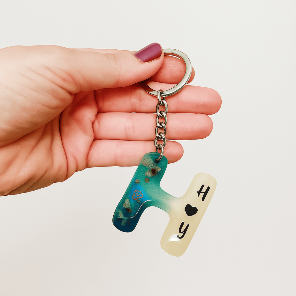 H Harfi - Kişiye Özel - Epoksi Reçine Anahtarlık - El Yapımı - Çelik Tokalı - 1