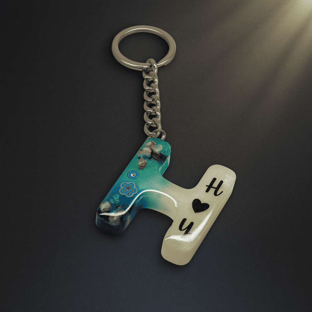H Harfi - Kişiye Özel - Epoksi Reçine Anahtarlık - El Yapımı - Çelik Tokalı - 3