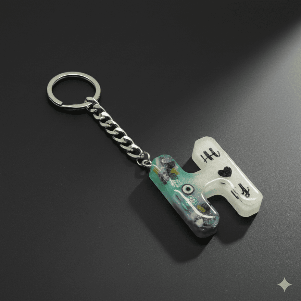 H Harfi - Kişiye Özel - Epoksi Reçine Anahtarlık - El Yapımı - Çelik Tokalı - 5