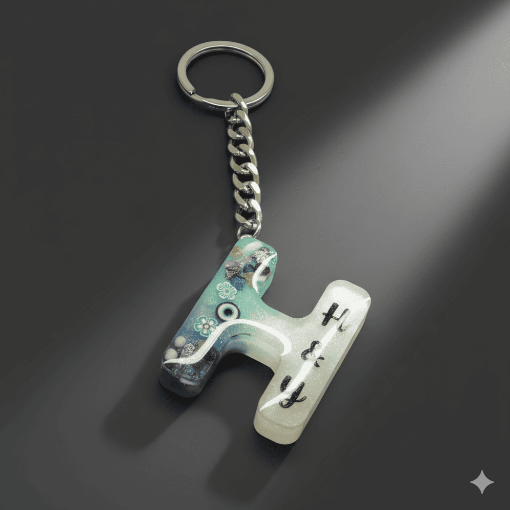 H Harfi - Kişiye Özel - Epoksi Reçine Anahtarlık - El Yapımı - Çelik Tokalı - 6