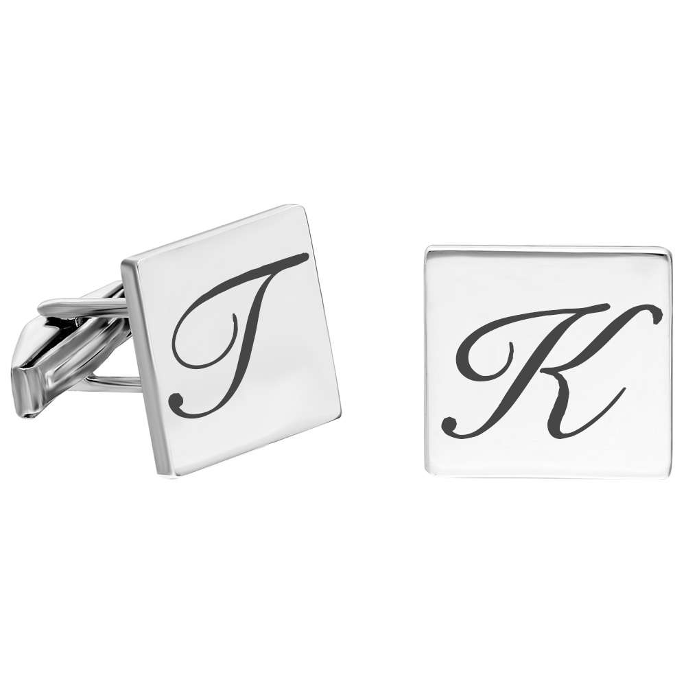 İsme Özel Harf Yazılı Kare Tasarım 925 Ayar Gümüş Kol Düğmesi - 1