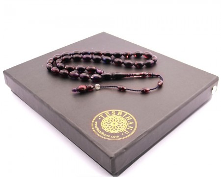 Kişiye Özel Hediye Kutulu Yedek İmame Habbeli Mor Sıkma Kehribar Tesbih - Tesbihane