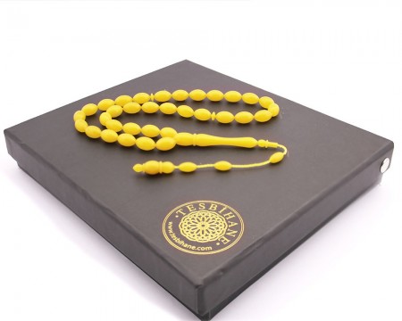 Kişiye Özel Hediye Kutulu Yedek İmame Habbeli Sarı Sıkma Kehribar Tesbih - Tesbihane