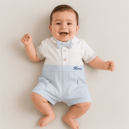 İsme Özel Nakışlı Mavi Casual Bebek Elbise - Tesbihane