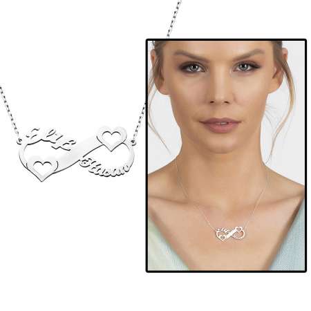 Kişiye Özel İsim Tarih Yazılı 925 Ayar Gümüş Sonsuzluk Kalp Kolye - Tesbihane