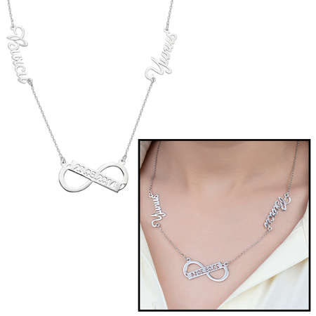 Kişiye Özel İsim ve Tarih Yazılı 925 Ayar Gümüş Sonsuzluk Kolye - Tesbihane
