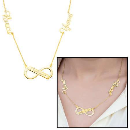 Kişiye Özel İsim ve Tarih Yazılı Altın Renk 925 Ayar Gümüş Sonsuzluk Kolye - Tesbihane