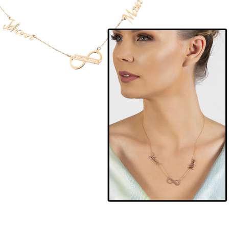 Kişiye Özel İsim ve Tarih Yazılı Rose Renk 925 Ayar Gümüş Sonsuzluk Kolye - Tesbihane