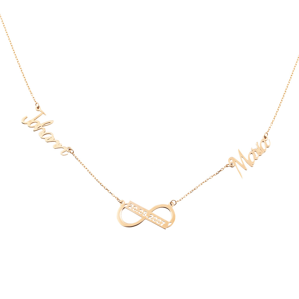 Kişiye Özel İsim ve Tarih Yazılı Rose Renk 925 Ayar Gümüş Sonsuzluk Kolye - 4