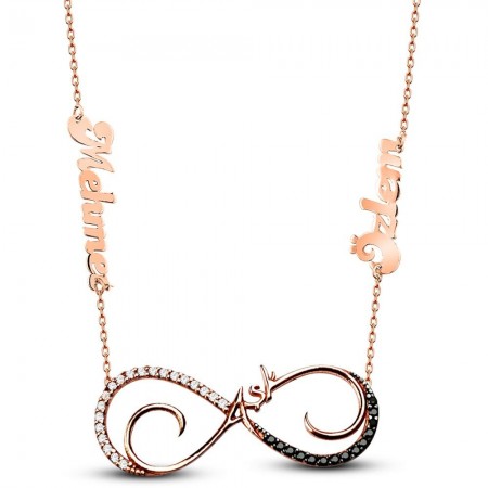 Kişiye Özel İsim Yazılı 925 Ayar Gümüş Aşk Yazılı Rose Kaplamalı Kolye - Tesbihane