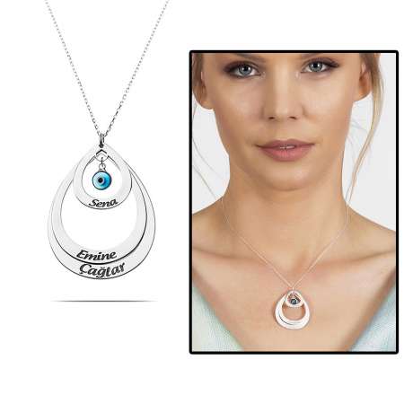 İsme Özel Yazılı 925 Ayar Gümüş Bayan Üç Damla Kolye - Tesbihane