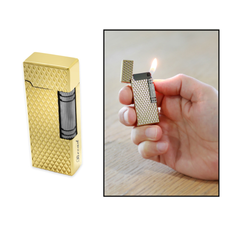 İsme Özel Yazılı Antik Sarı Renk Zenit Mekanizmalı Dupont Tasarım Taşlı Çakmak - Tesbihane